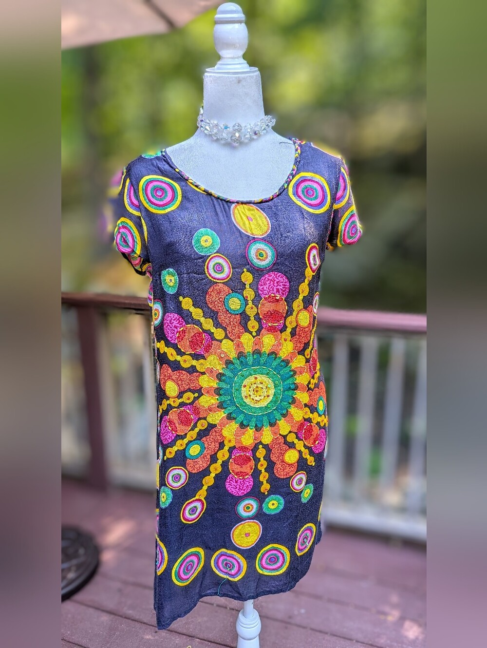 Desigual Black Tunic with Vibrant Multicolor Sunburst Embroidery - Picture 1 of 16